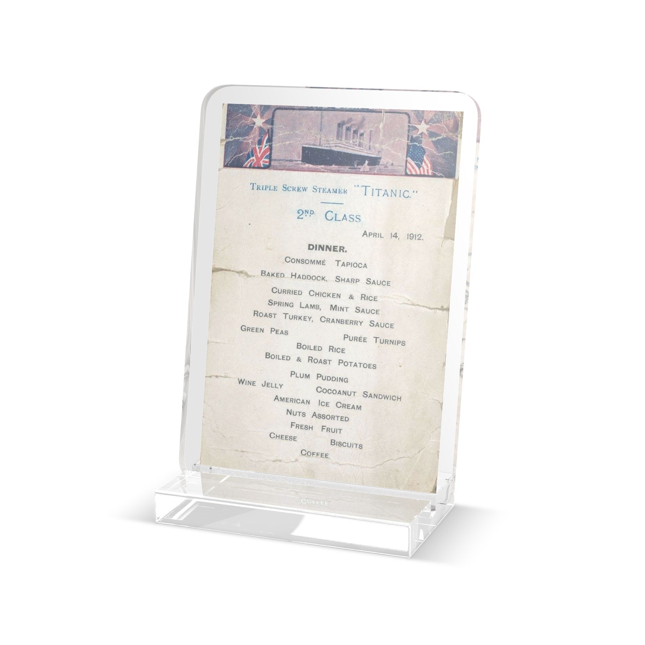 Titanic Luncheon Menu 2nd Class